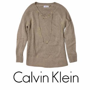 Calvin Klein | Sz S Lace Up V-neck String Sweater